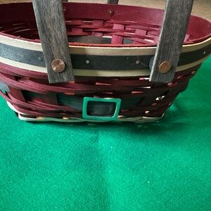 Longaberger Red Woven Basket with Branded Plaque Santa belly
